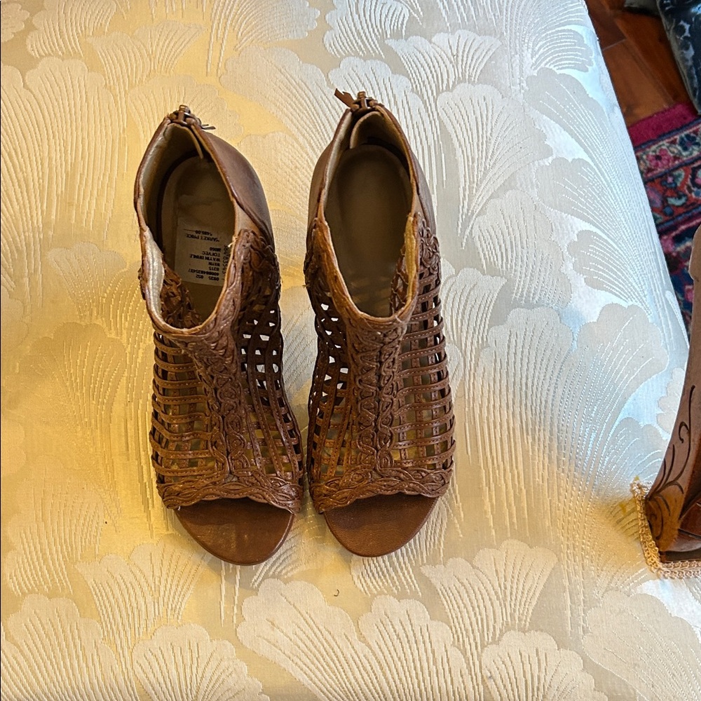 Stuart Weitzman Brown Woven Open-Toe Heeled Booties